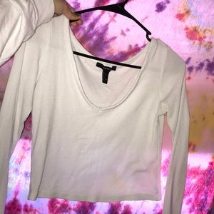 F21 White long sleeve crop top